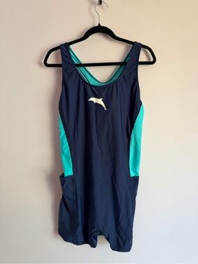 NWT Halcurt Women's Navy and Teal One-Piece Swim Suit 2X